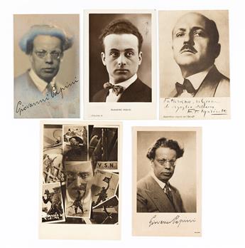 UBERTO BONETTI (1909-1993) ET AL.  [FUTURIST PORTRAITS]. Group of 5 postcards & 2 original watercolors. Postcards approx. 6x4 inches,